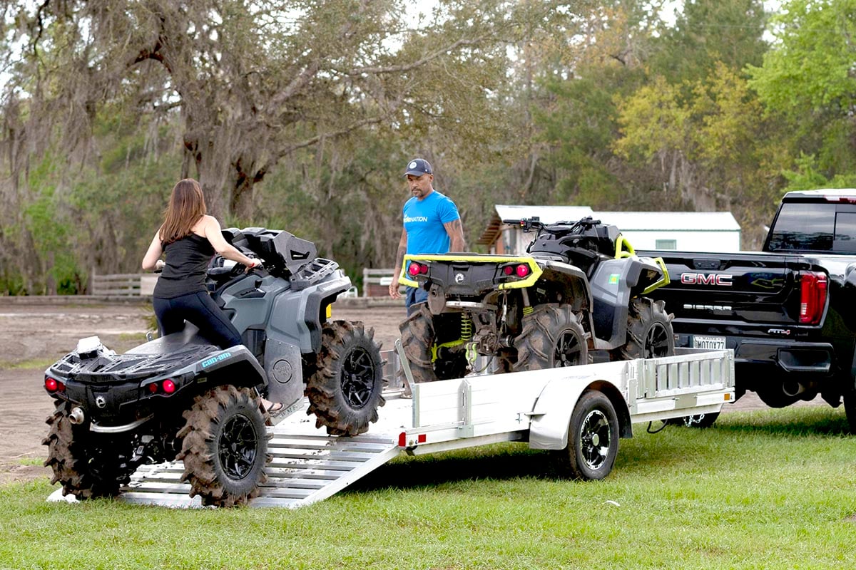 Loading ATVs In Open Aluminum Trailer