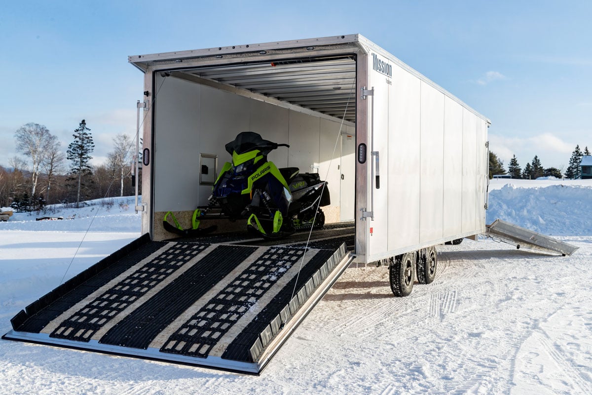 Rear Ramp Open With Snowmobile In Enclosed Deckover 6.5-Height Snow Trailer