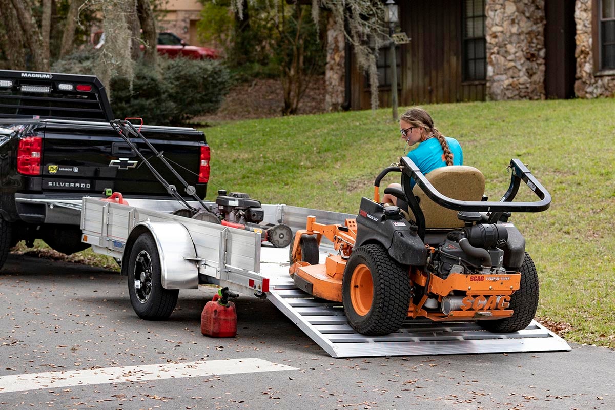 Unloading Mower From Landscape Trailer